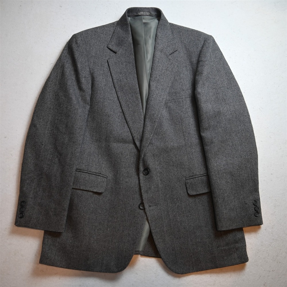 Vtg USA Made 42S Gray Herringbone Wool Tweed Mens Blazer Suit Jacket Sport Coat